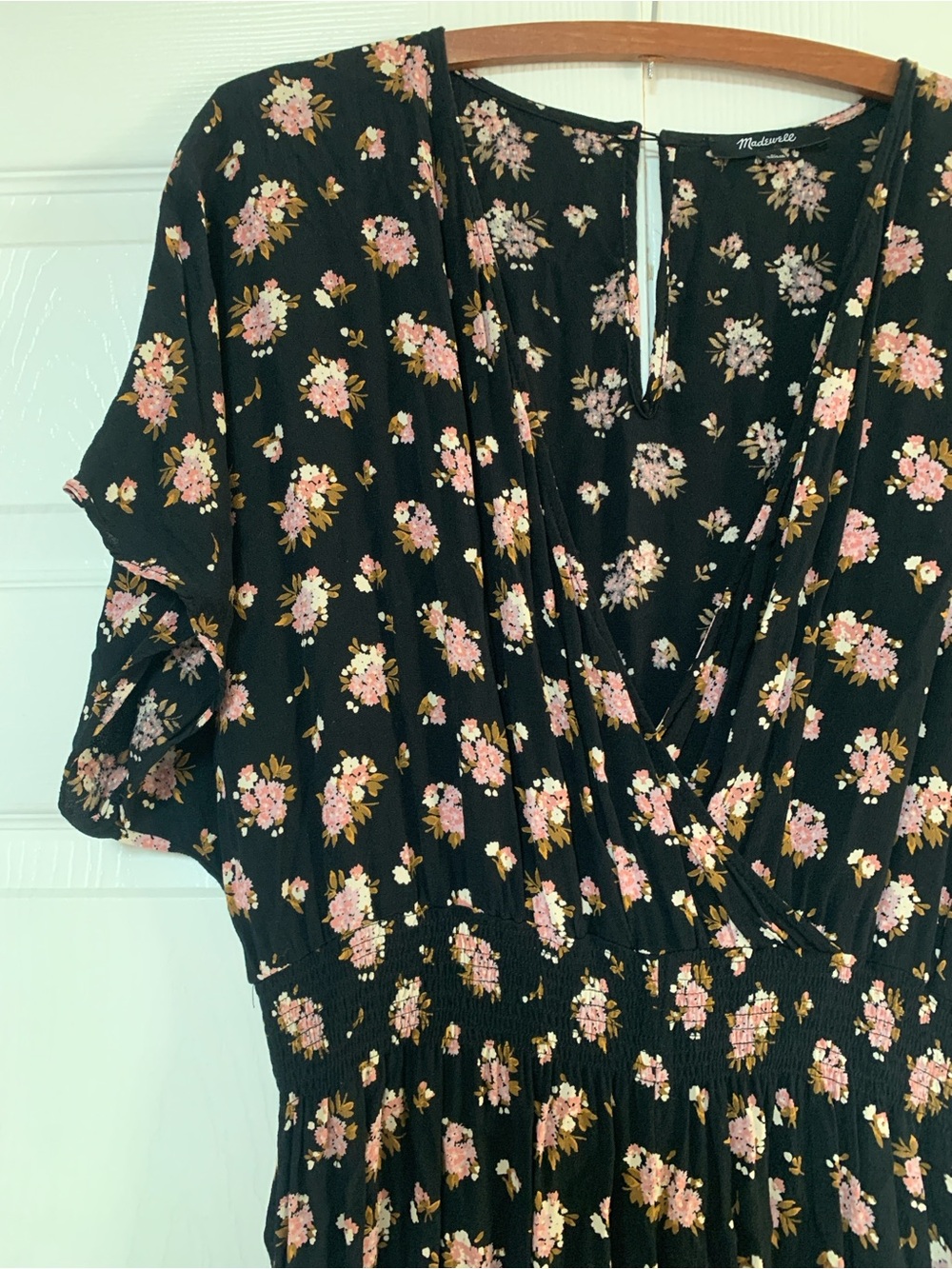 Madewell Floral V-Neck Wide-Leg Jumpsuit - Black with Pink Flowers szL - Picture 7 of 13